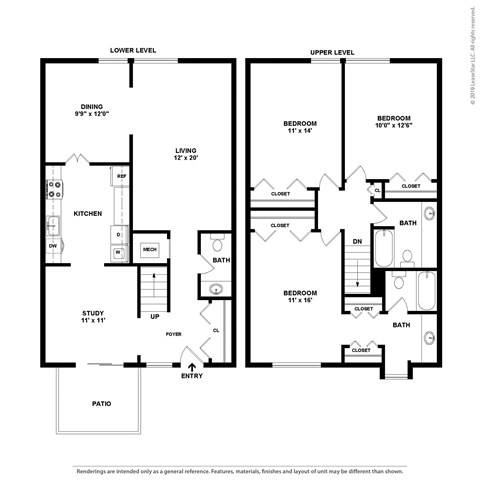 Floor plan for 3 beds, 2 baths, 1641 sqft